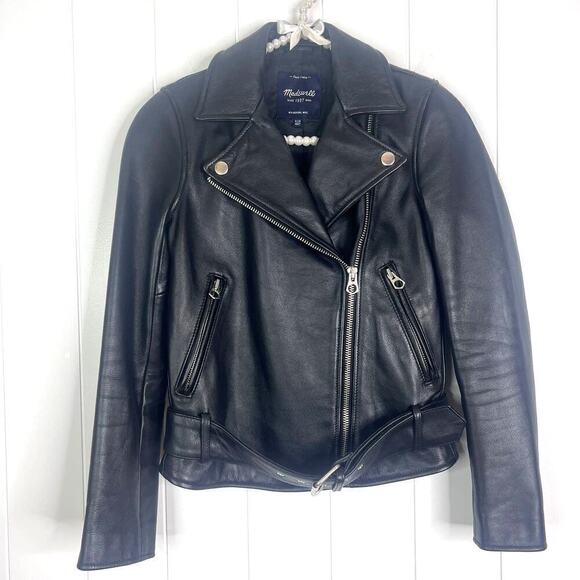 Madewell Ultimate Leather Motorcycle Jacket in True Black SZ XXS - Picture 3 of 14